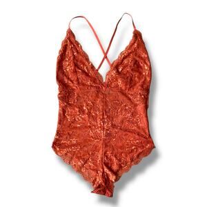 Lace Teddy Intimates Bodysuit V Neck Sz M Orange Wilderkind Enchanted Fairycore